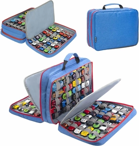 KISLANE 96 Toy Cars Storage Case - Organizer for Mini Toys, Matchbox Cars, Small Dolls (Bag Only) (Blue)