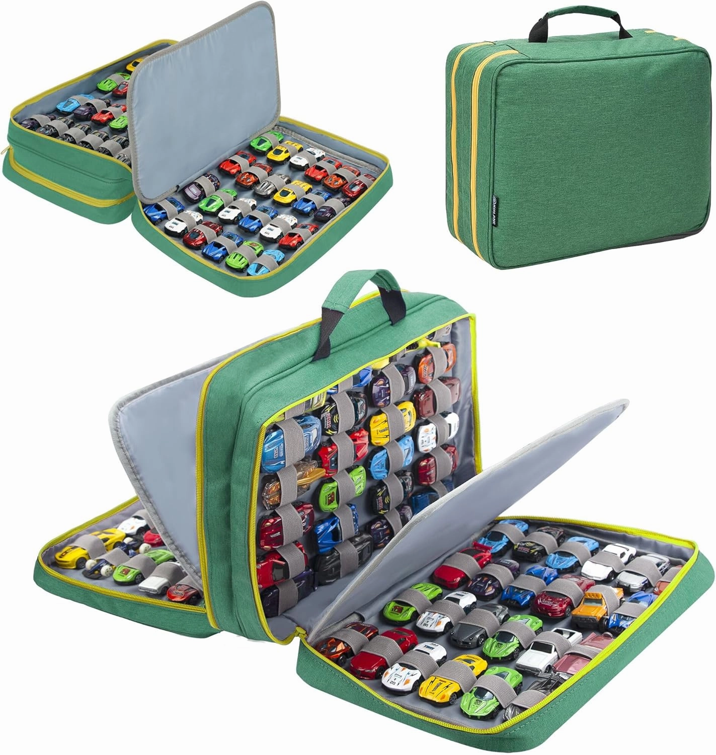 KISLANE 96 Toy Cars Storage Case Compatible with Toy Cars, Toy Cars Organizer Storage for Mini Toys, Toy Cars Car, Matchbox Cars, Small Dolls(Bag Only) (Green)