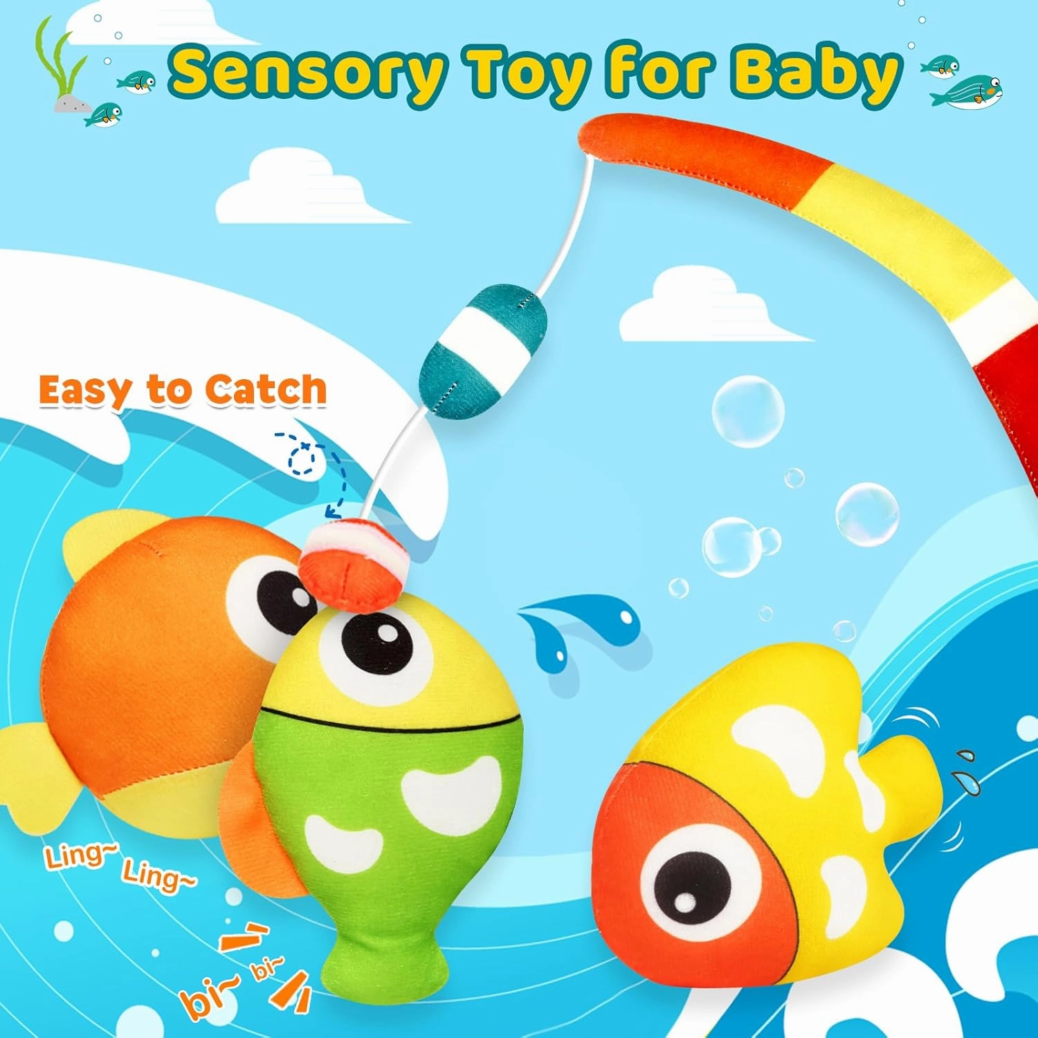 KMUYSL Baby Toys 0-6 6-12 Months, My First Tackle Box Plush Toys - 4 Pcs Sensory Playset Soft Toys with Squeaker Crinkle for 0 1 2 3 4 5 6  Months Newborn Infant, Christmas Birthday for Boys Girls