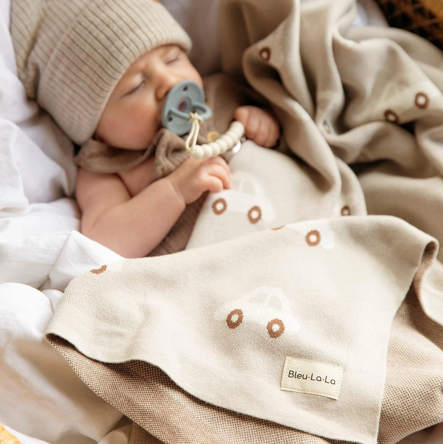 Knit Baby Blanket for Girls and Boys 100% Cotton Buttery Soft Cozy Receiving Swaddle Crib Stroller Blanket for Shower Gift Registry for Newborns, Infants, Toddlers (Cars - Cream)