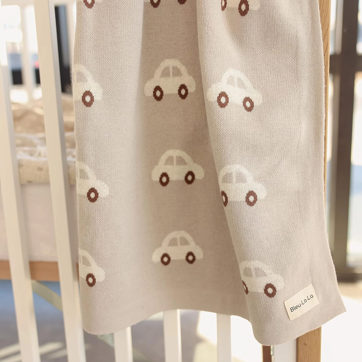 Knit Baby Blanket for Girls and Boys 100% Cotton Buttery Soft Cozy Receiving Swaddle Crib Stroller Blanket for Shower Gift Registry for Newborns, Infants, Toddlers (Cars - Cream)