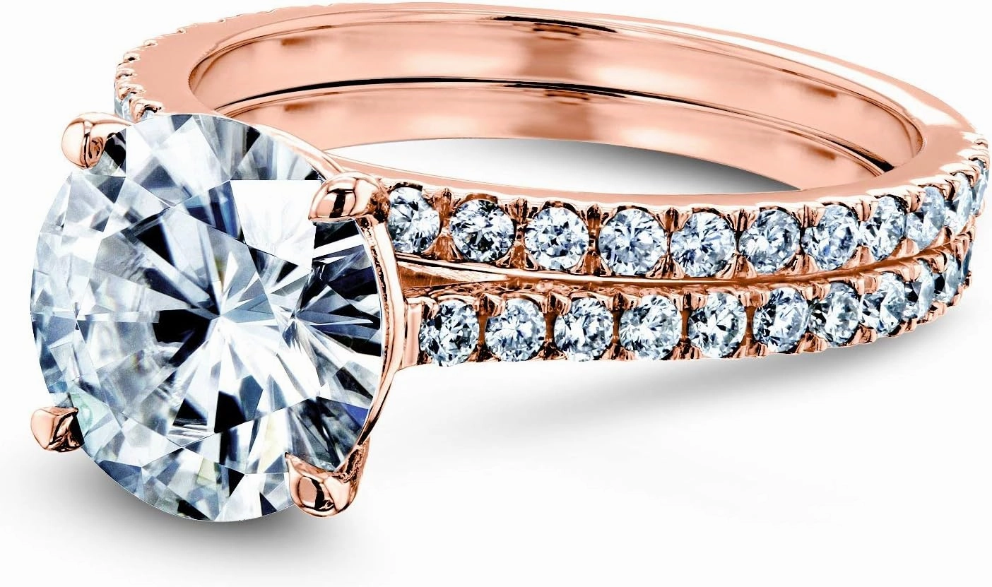 Kobelli Basket Cathedral 9mm Moissanite Rings 14k Rose Gold (GH/VS, GH/I)