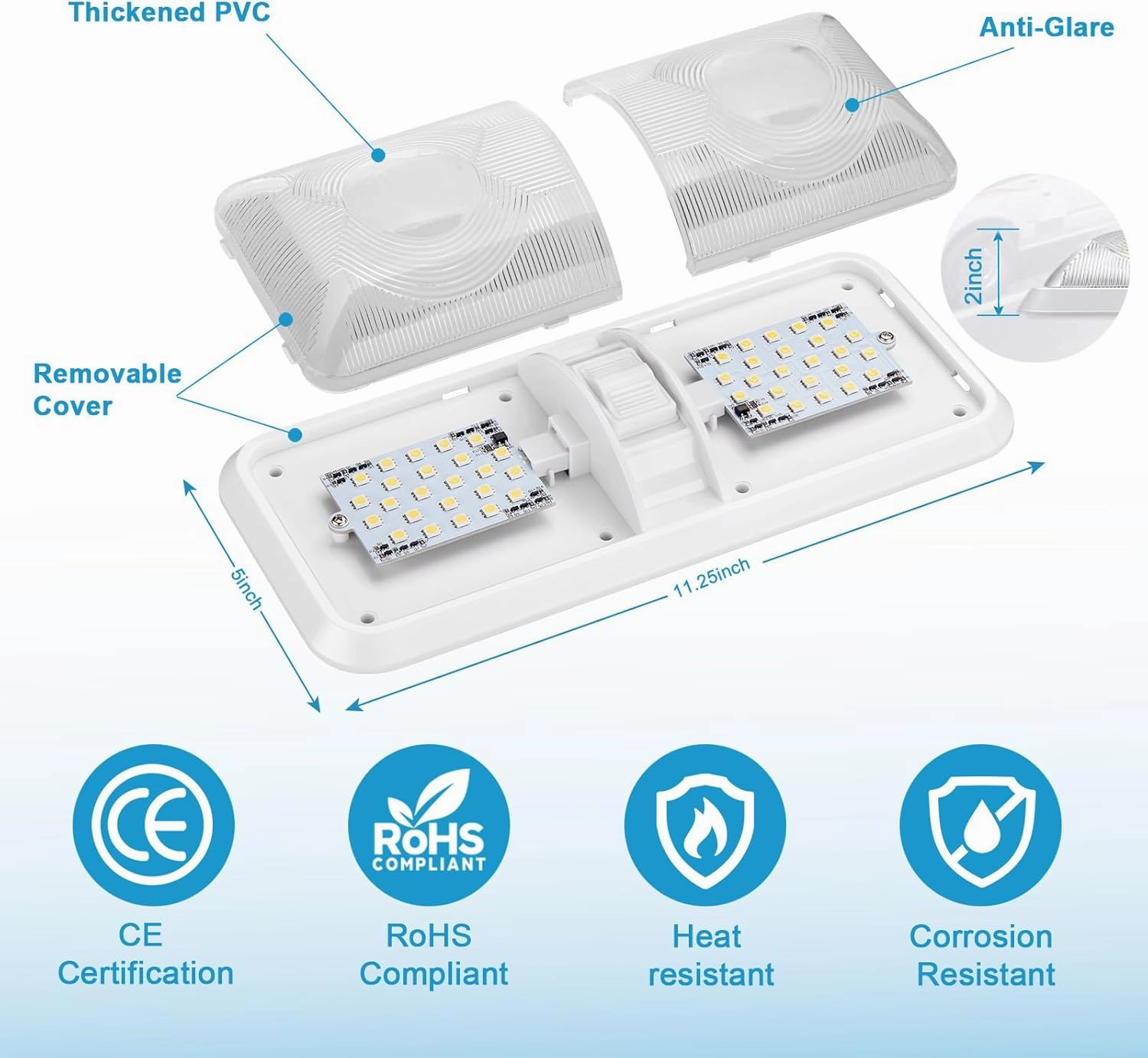 Kohree RV Lights Interior, Upgrade 800 Lumens RV LED Ceiling Lights, 12V RV Lights Fixture with ON/OFF Switch for RV Car Trailer Camper Boat, Natural White 4000-4500K, 48X5050SMD (5PCS)