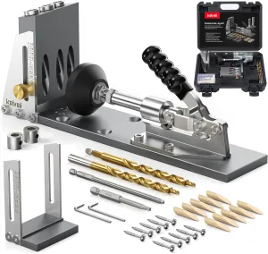 Kolvoii Pocket Hole Jig, Professional Adjustable Pocket Screw Jig for Strong Joints, Versatile Drill Guide Jig for Materials 1/2" to 3 1/8" Thickness with Storage Case