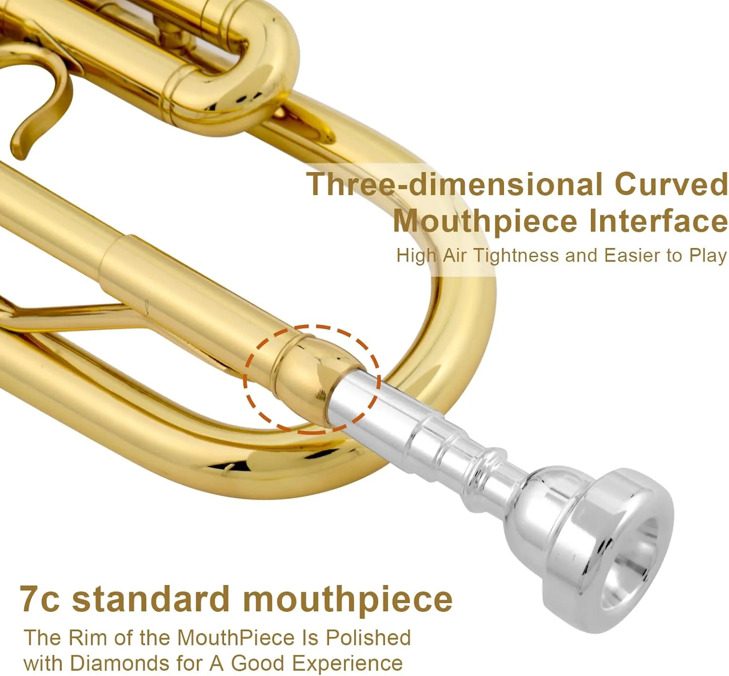 Ktaxon Bb Standard Trumpet for Beginners,Trumpet for Student with Hard Case,7C Mouthpiece,Cleaning Cloth,Gloves,Brass Instruments for Kids and Adults(Gold)