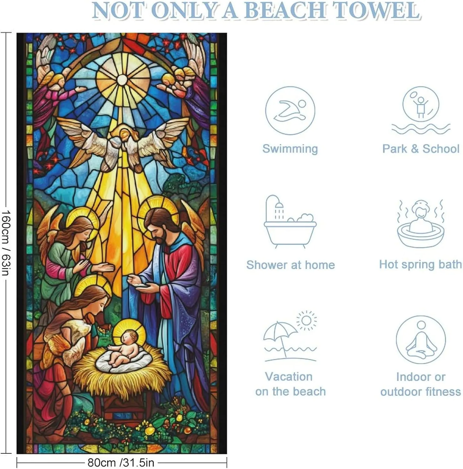 Large Beach Towel Microfiber Quick Dry Sand Free Oversized Pool Towel Lightweight Travel Towel Soft Absorbent Bath Blanket for Swimming Camping Yoga Outdoor Essentials 63×31.5in Stained Glass