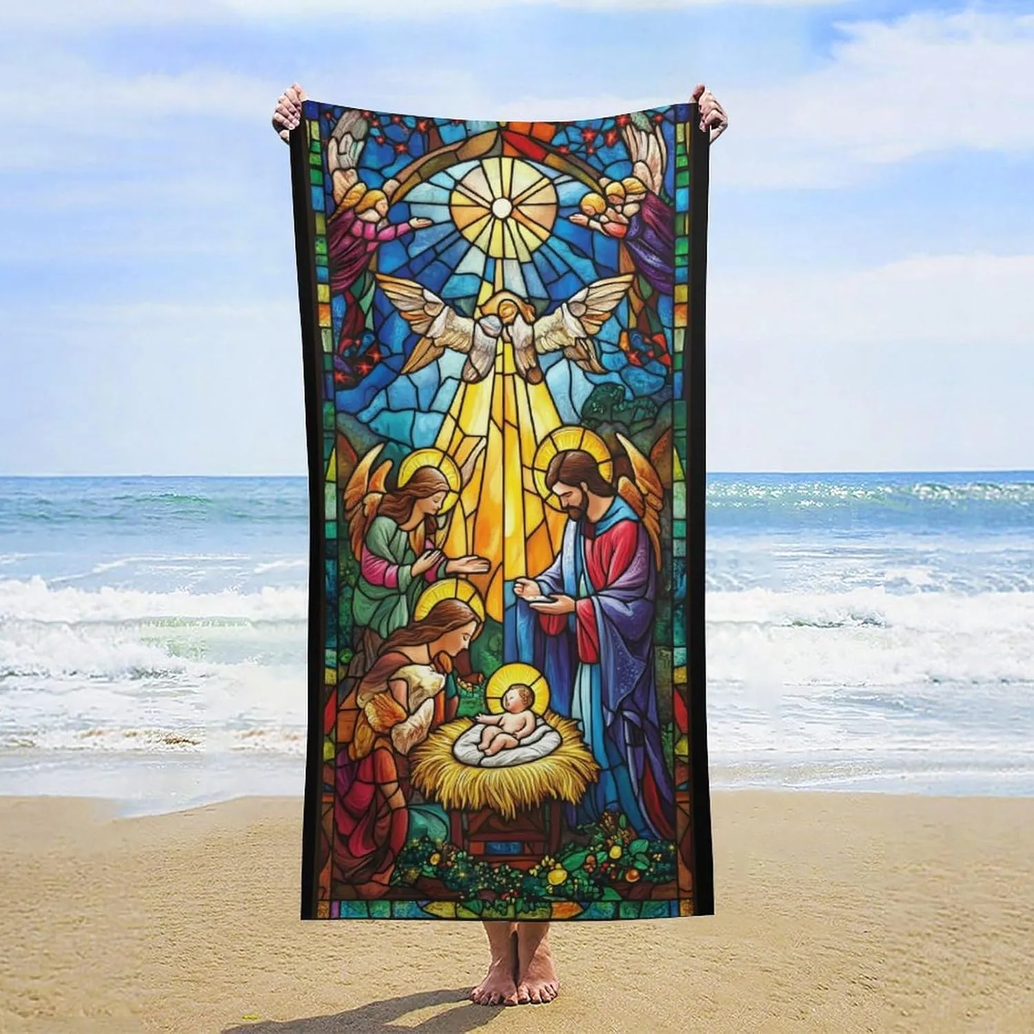 Large Beach Towel Microfiber Quick Dry Sand Free Oversized Pool Towel Lightweight Travel Towel Soft Absorbent Bath Blanket for Swimming Camping Yoga Outdoor Essentials 63×31.5in Stained Glass