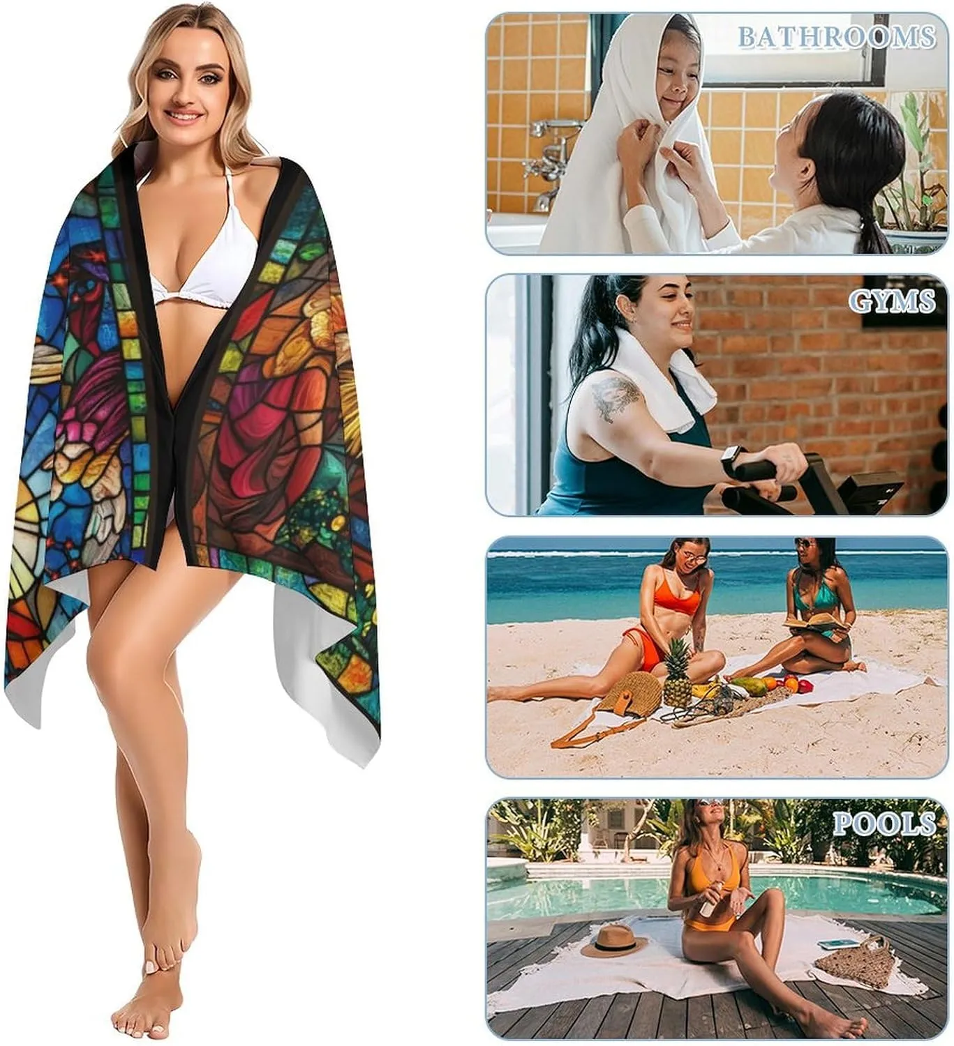 Large Beach Towel Microfiber Quick Dry Sand Free Oversized Pool Towel Lightweight Travel Towel Soft Absorbent Bath Blanket for Swimming Camping Yoga Outdoor Essentials 63×31.5in Stained Glass