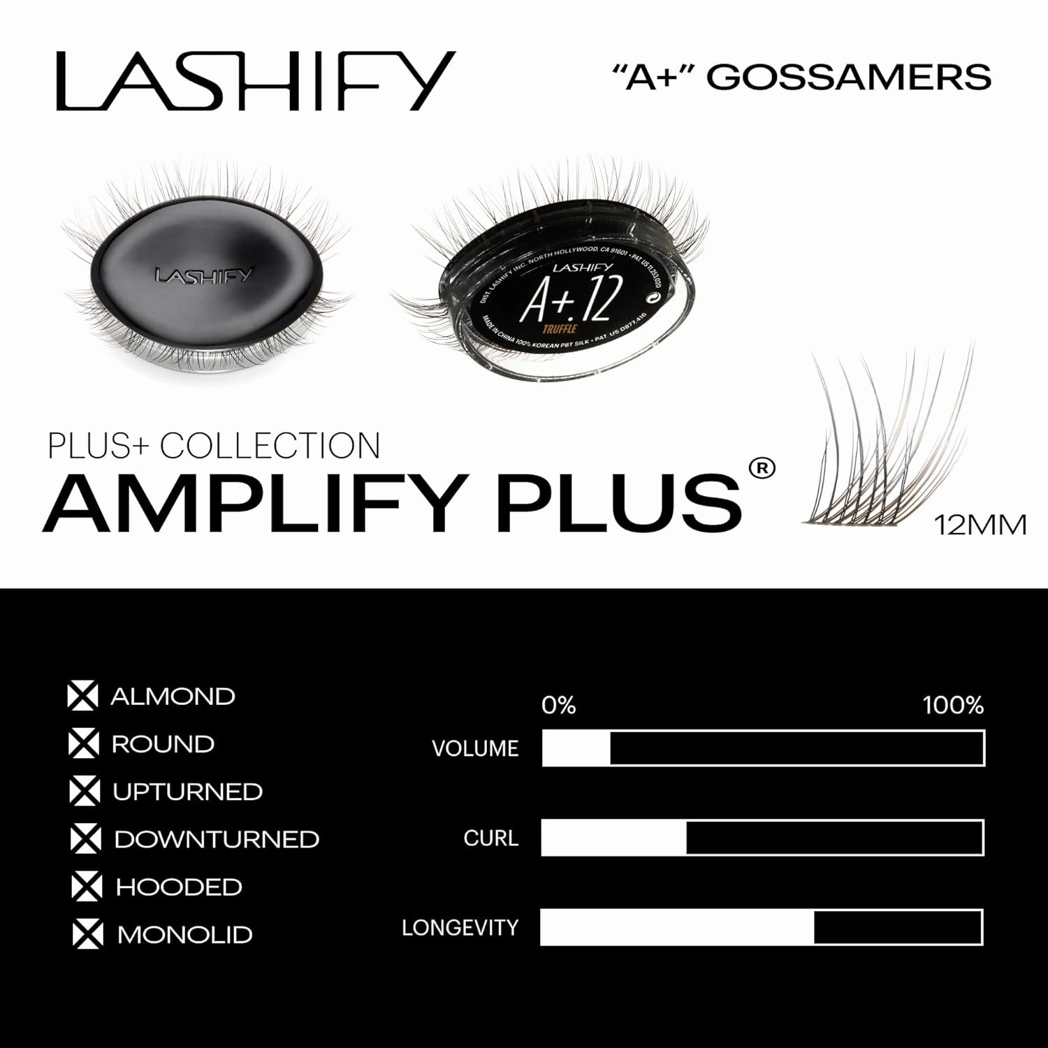 Lashify Amplify Plus  12mm Eyelash Extensions Refill in Truffle Color, Easy DIY False Lashes for the Most Delicate, Natural and Long Lasting Look