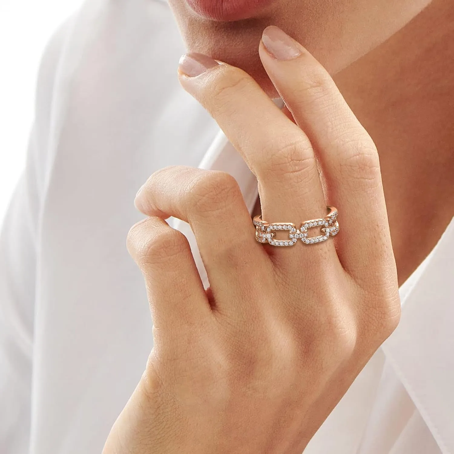 LAVALE Moissanite Wedding Band for Women,Twist Link D Color VVS1 Lab Created Diamond Rings,Half Eternity Stackable Band Ring,S925 Sterling Silver Chain Link Ring