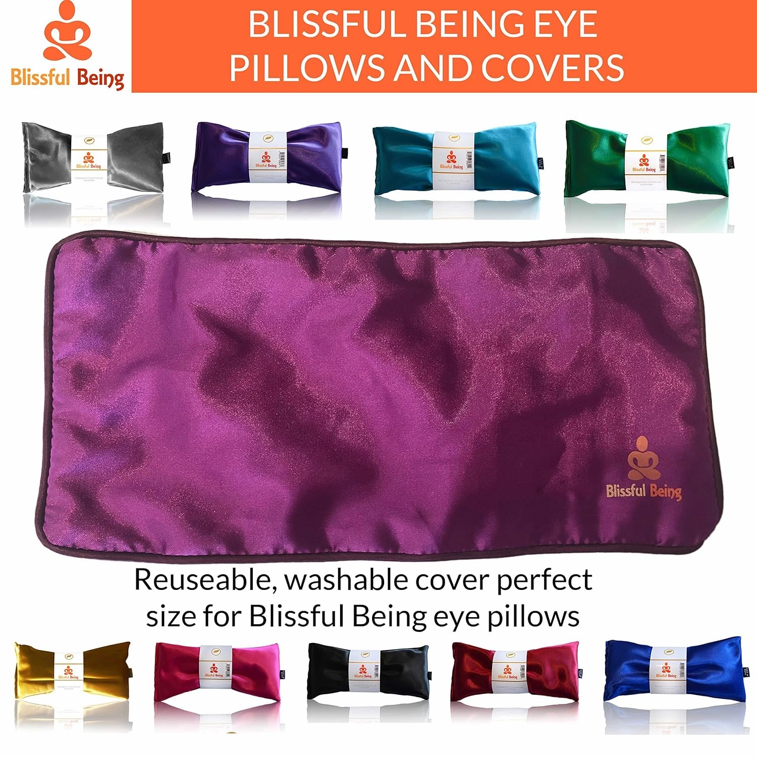 Lavender Eye Pillow with Purple Satin Cover- Hot or Cold Aromatherapy Eye Pillow perfect for Naps, Yoga, Meditation - Natural Relaxation (Emerald with purple cover bundle)