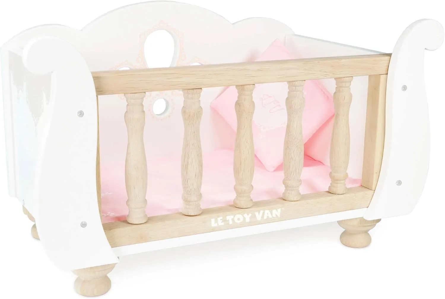 Le Toy Van - Educational Wooden Toy Role Play Beautiful Sleigh Doll Cot & Crib | Girls Pretend Play Toy Pram Playset - for Ages 3 