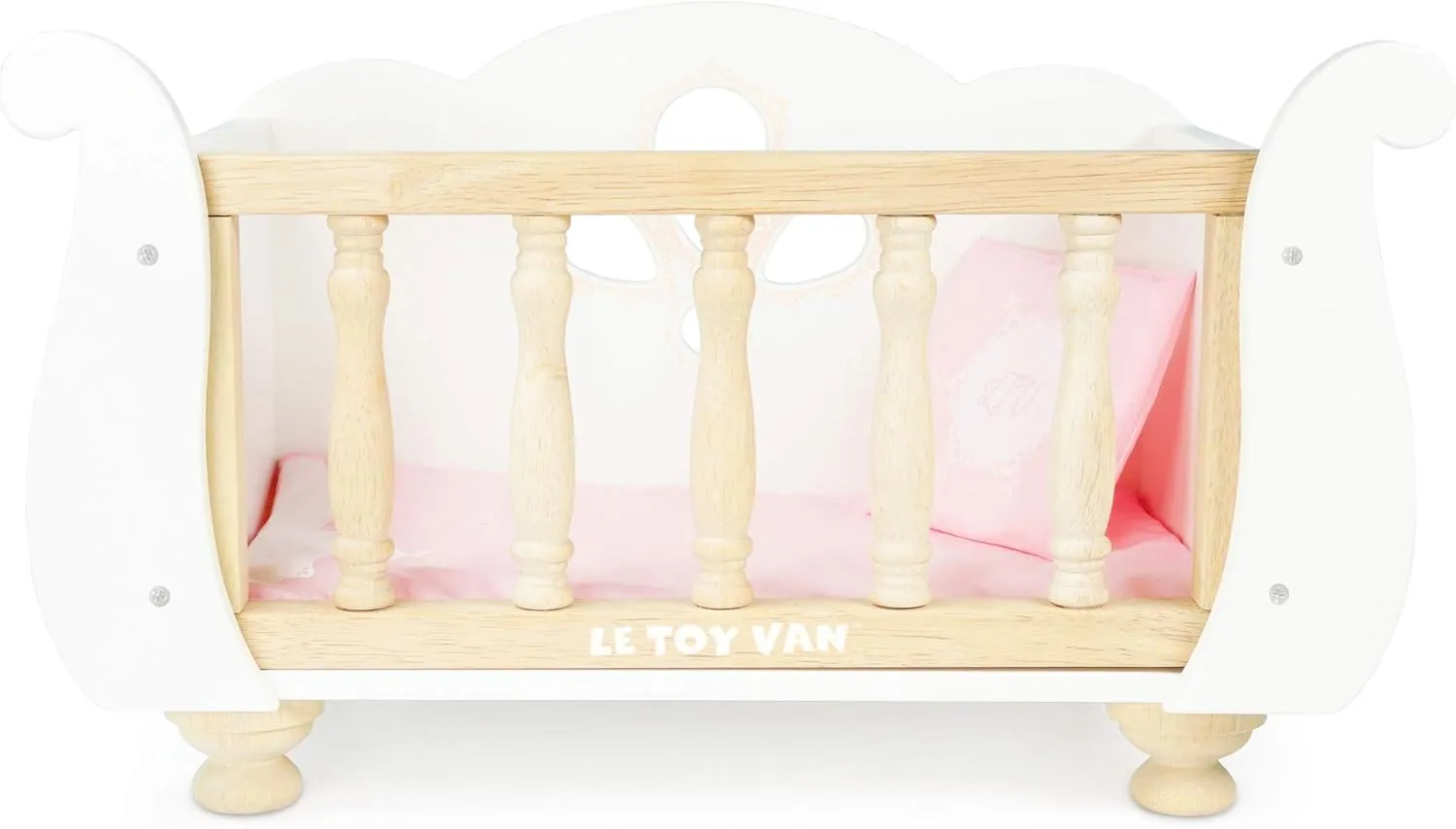 Le Toy Van - Educational Wooden Toy Role Play Beautiful Sleigh Doll Cot & Crib | Girls Pretend Play Toy Pram Playset - for Ages 3 