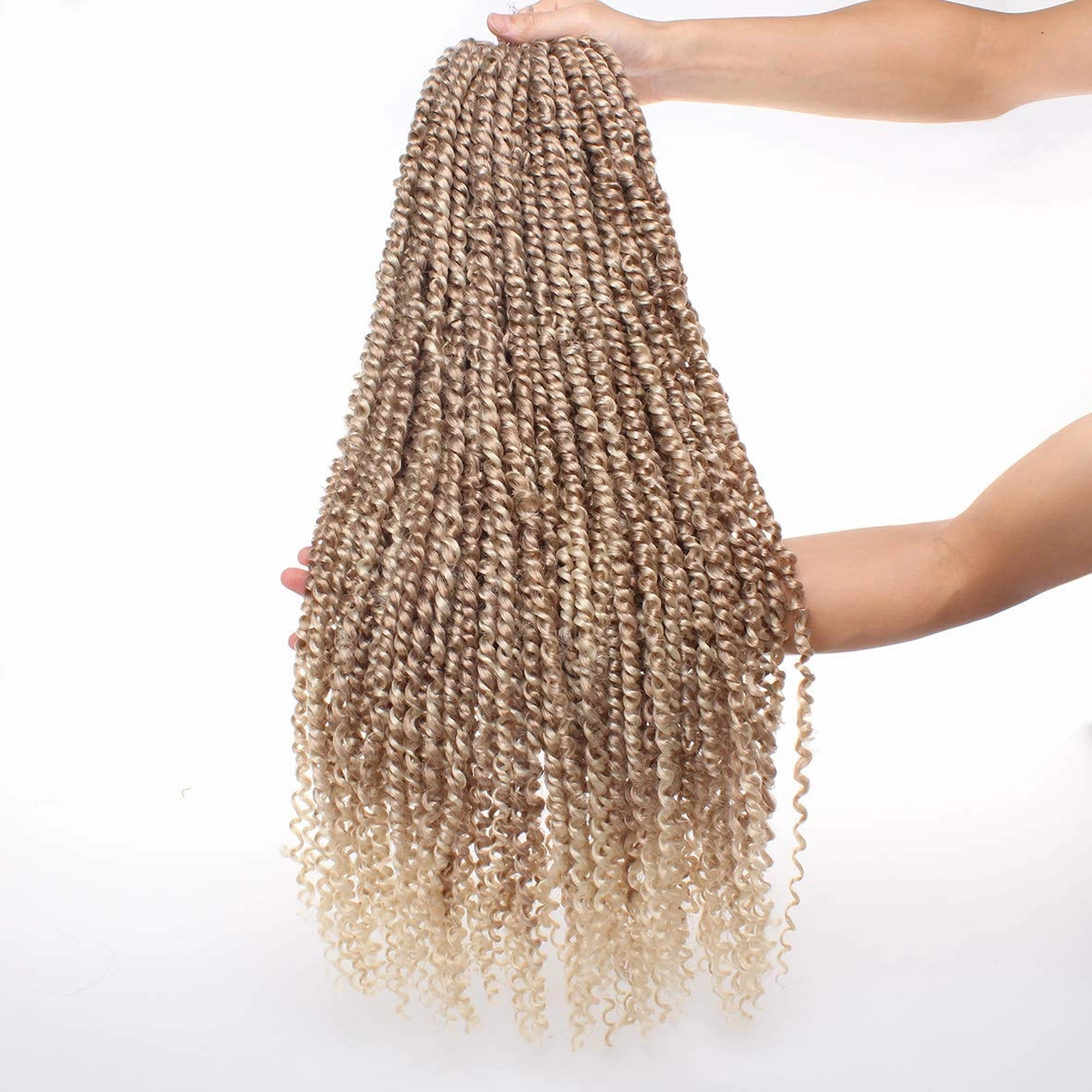 Leeven 8 Packs Pre-Twisted Passion Twists Synthetic Crochet Hair Extensions 12 Roots/pack 22 Inch Ombre Crochet Passion Twist Braiding Hair Curly Ends Twist Hair Ombre Color T27613#