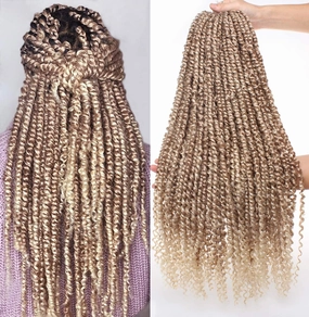 Leeven 8 Packs Pre-Twisted Passion Twists Synthetic Crochet Hair Extensions 12 Roots/pack 22 Inch Ombre Crochet Passion Twist Braiding Hair Curly Ends Twist Hair Ombre Color T27613#
