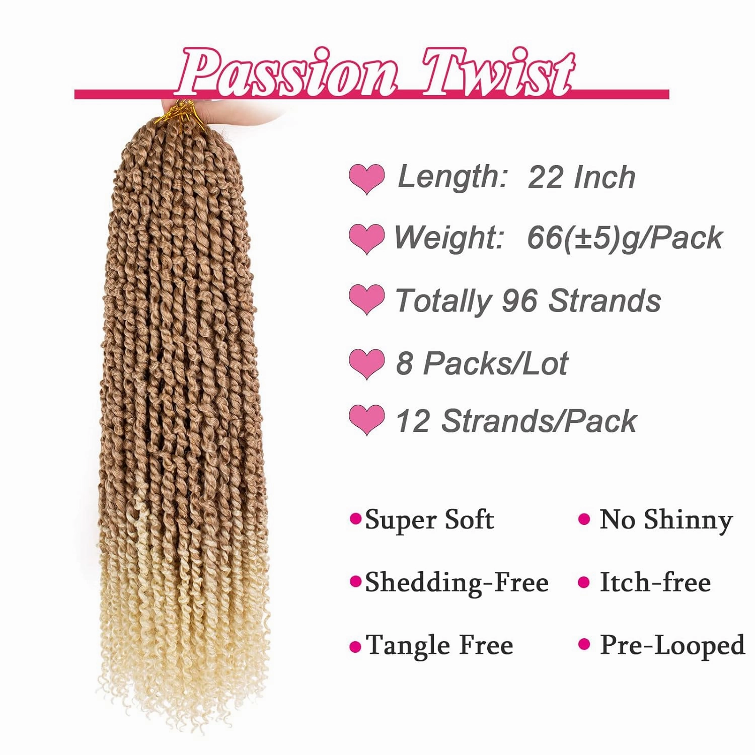 Leeven 8 Packs Pre-Twisted Passion Twists Synthetic Crochet Hair Extensions 12 Roots/pack 22 Inch Ombre Crochet Passion Twist Braiding Hair Curly Ends Twist Hair Ombre Color T27613#