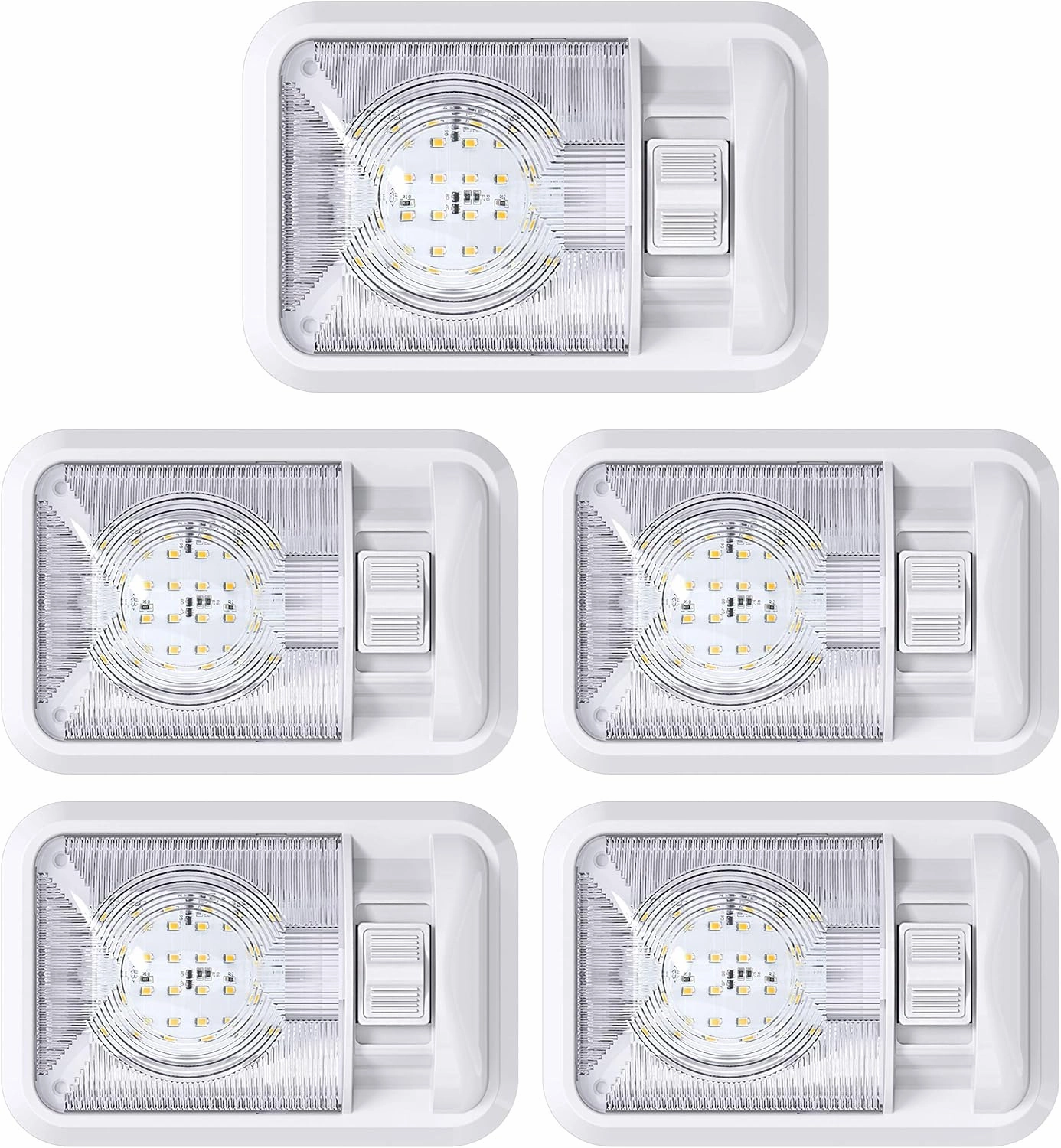 Leisure LED 5 Pack 12V Led RV Ceiling Dome Light RV Interior Lighting for Trailer Camper with Switch, Single Dome 300LM (Natural White 4000-4500K, 5-Pack)