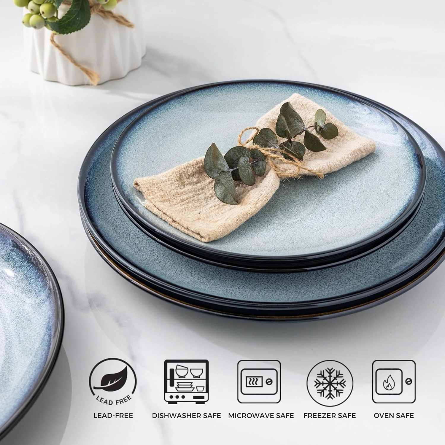 LERATIO Ceramic Dinner Plates Set of 6, 10.5 Inch Handmade Reactive Glaze Porcelain Plates, Coupe Shape Dinnerware Dishes Set for Kitchen,Oven& Microwave & Dishwasher Safe, Scratch Resistant-Gray Blue