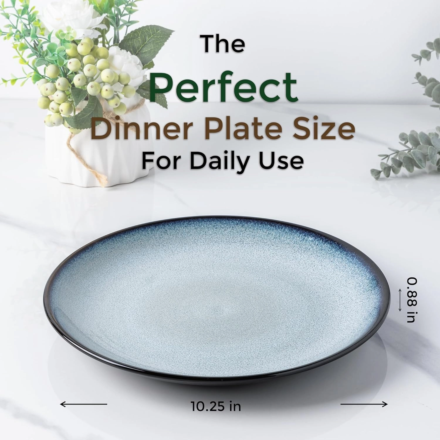 LERATIO Ceramic Dinner Plates Set of 6, 10.5 Inch Handmade Reactive Glaze Porcelain Plates, Coupe Shape Dinnerware Dishes Set for Kitchen,Oven& Microwave & Dishwasher Safe, Scratch Resistant-Gray Blue
