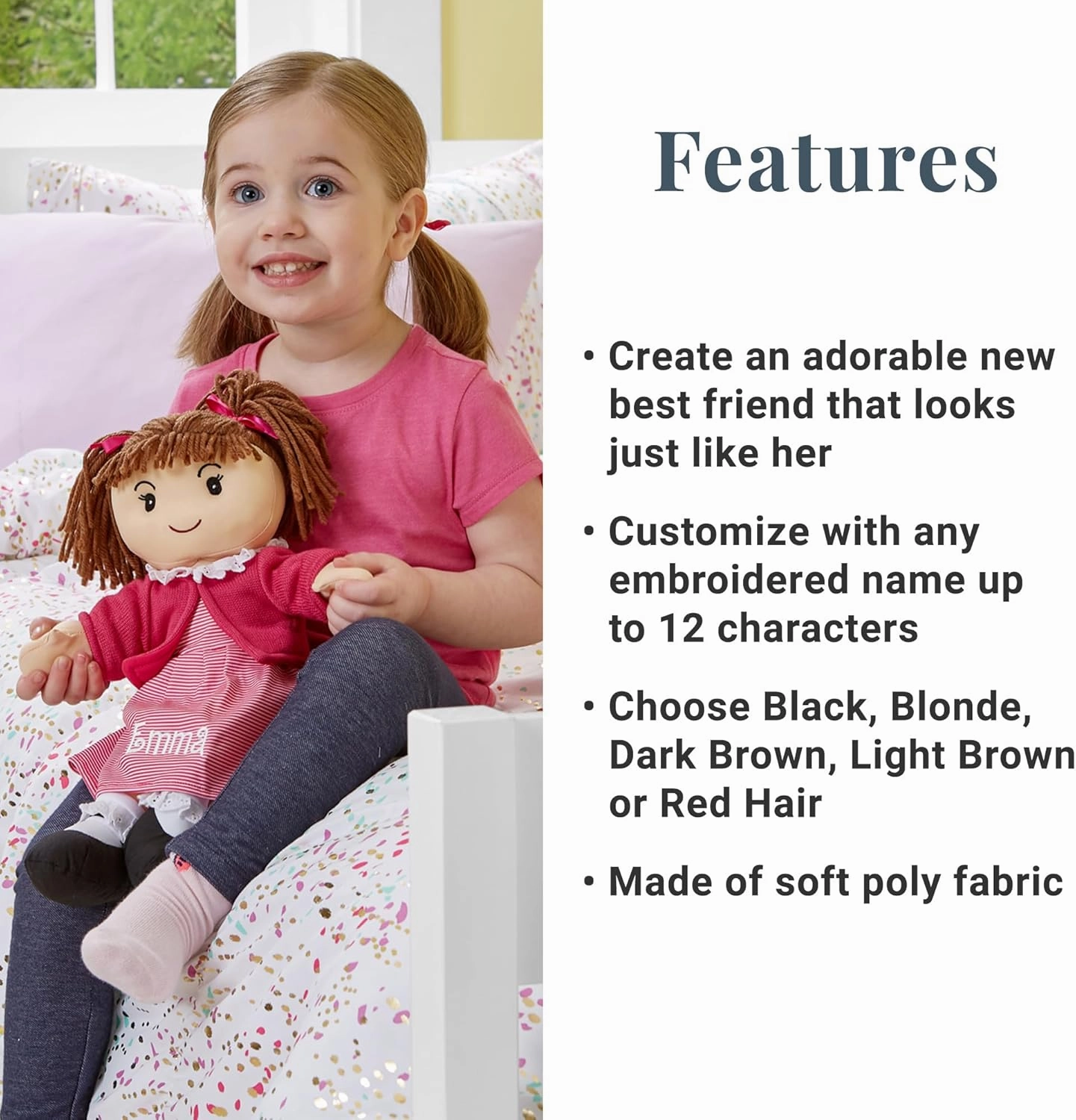 Let's Make Memories Personalized Rag Doll - Mini-Me Doll - Doll for Girls - Toy for Girls - Light Brown Hair