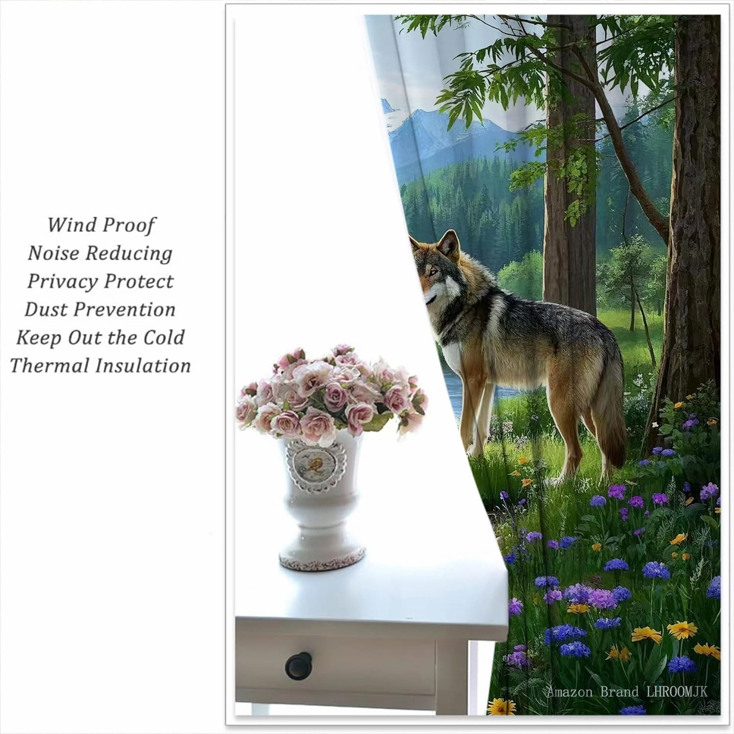 LHROOMJK Wolf Boy Girls Blackout Curtains, Natural Forest Forest Wildlife Hunting Jungle Cabin 2 Panel Rod Pocket Thermal Insulated Drapes, for Bedroom Living Kids Room Deco 84x72 inch