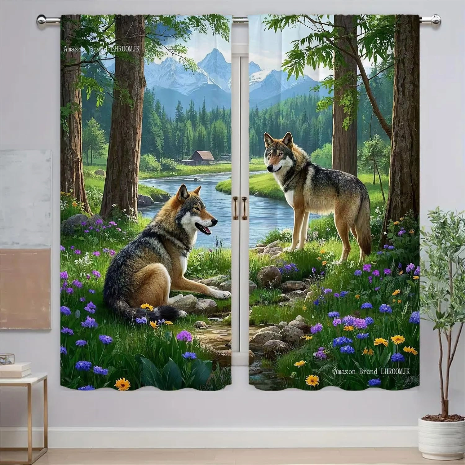 LHROOMJK Wolf Boy Girls Blackout Curtains, Natural Forest Forest Wildlife Hunting Jungle Cabin 2 Panel Rod Pocket Thermal Insulated Drapes, for Bedroom Living Kids Room Deco 84x72 inch
