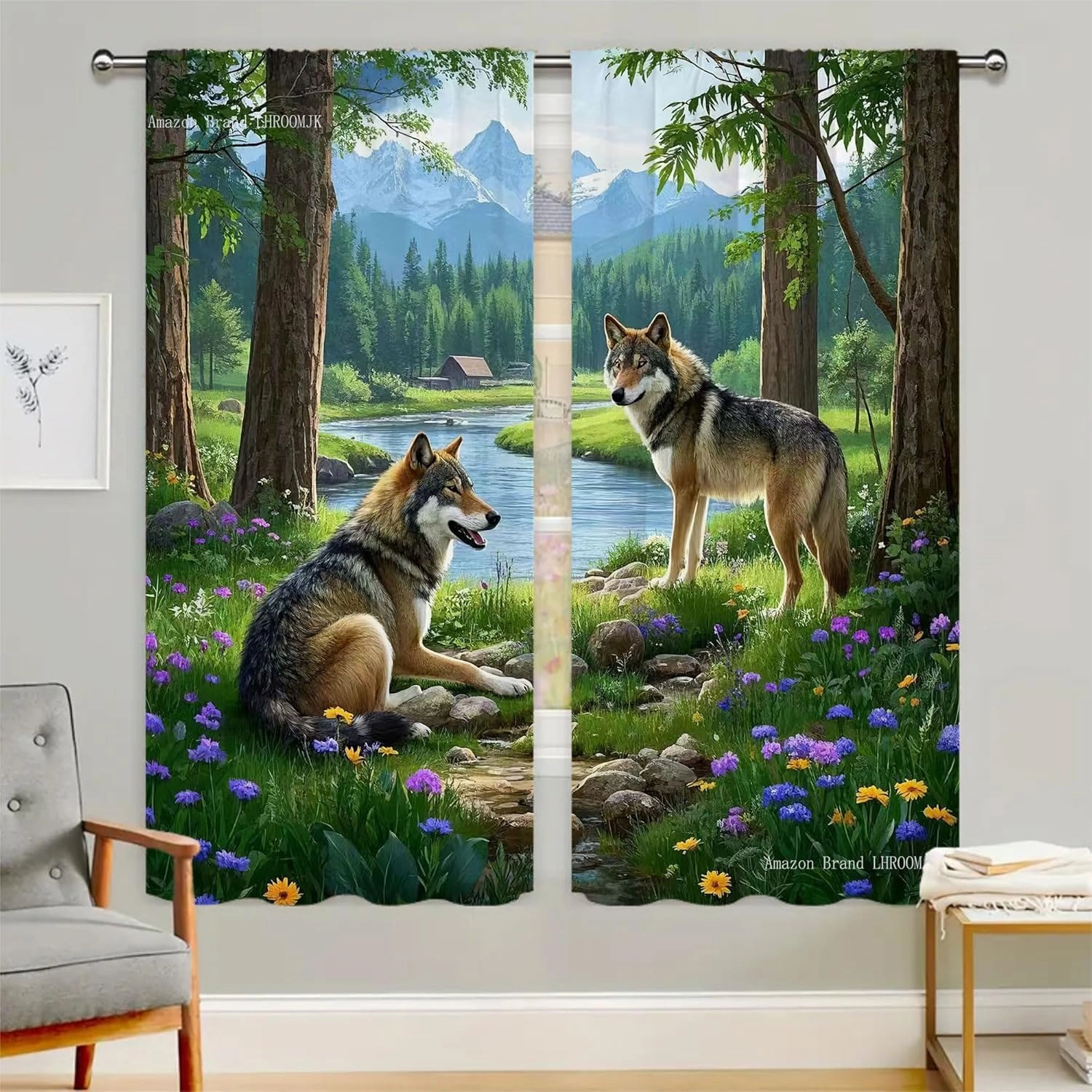 LHROOMJK Wolf Boy Girls Blackout Curtains, Natural Forest Forest Wildlife Hunting Jungle Cabin 2 Panel Rod Pocket Thermal Insulated Drapes, for Bedroom Living Kids Room Deco 84x72 inch