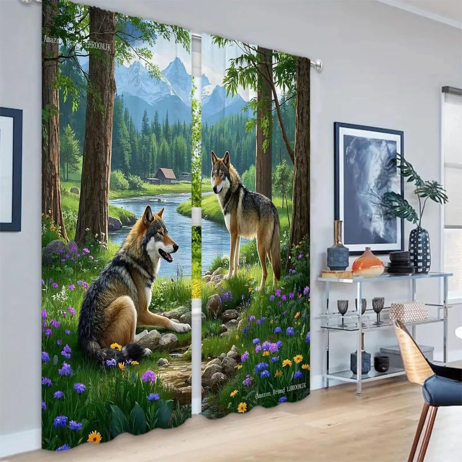 LHROOMJK Wolf Boy Girls Blackout Curtains, Natural Forest Forest Wildlife Hunting Jungle Cabin 2 Panel Rod Pocket Thermal Insulated Drapes, for Bedroom Living Kids Room Deco 84x72 inch