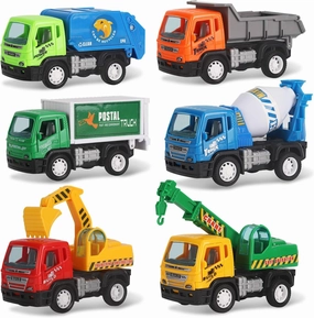 Liberty Imports 6 Pack Pullback City Builder Toy Construction Play Vehicles for Kids – Dump Truck, Sanitation, Cement Mixer, Excavator, Crane, Delivery Van