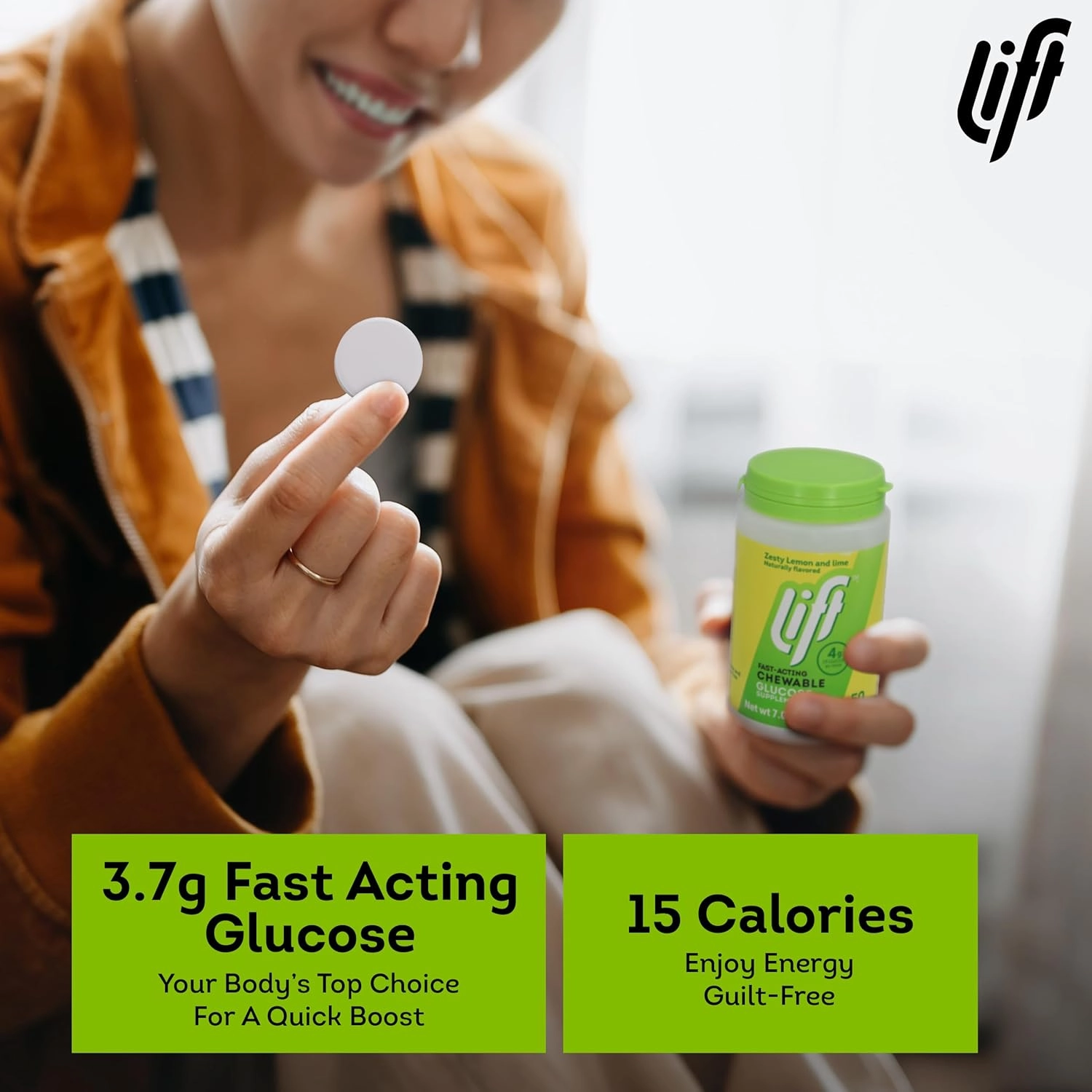 Lift Glucose Fast-Acting Glucose Chewable Energy Tablets, Lemon & Lime, 50 ct Jar (Pack of 6)