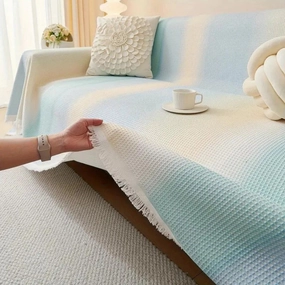 Lightweight Pastel Blue Bedspread - Textured Cotton & Fringed Blanket