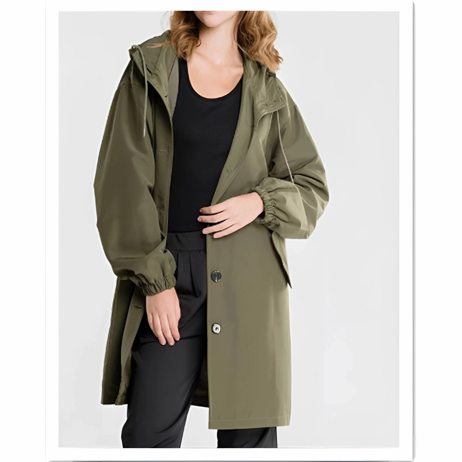 Lightweight Women's Hooded Gray Trench Coat - Button-Up Spring Raincoat