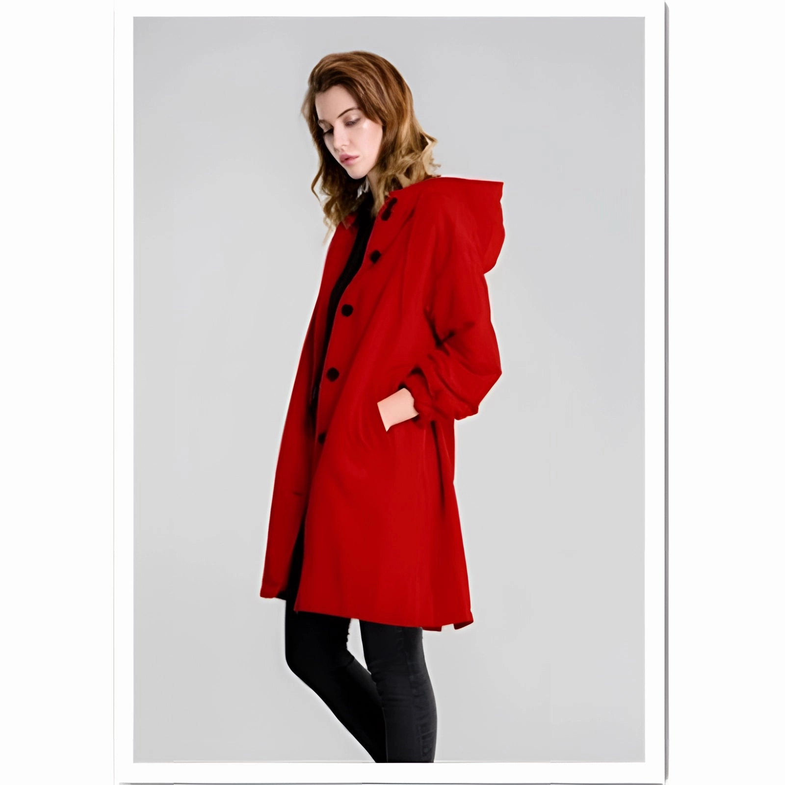 Lightweight Women's Hooded Gray Trench Coat - Button-Up Spring Raincoat