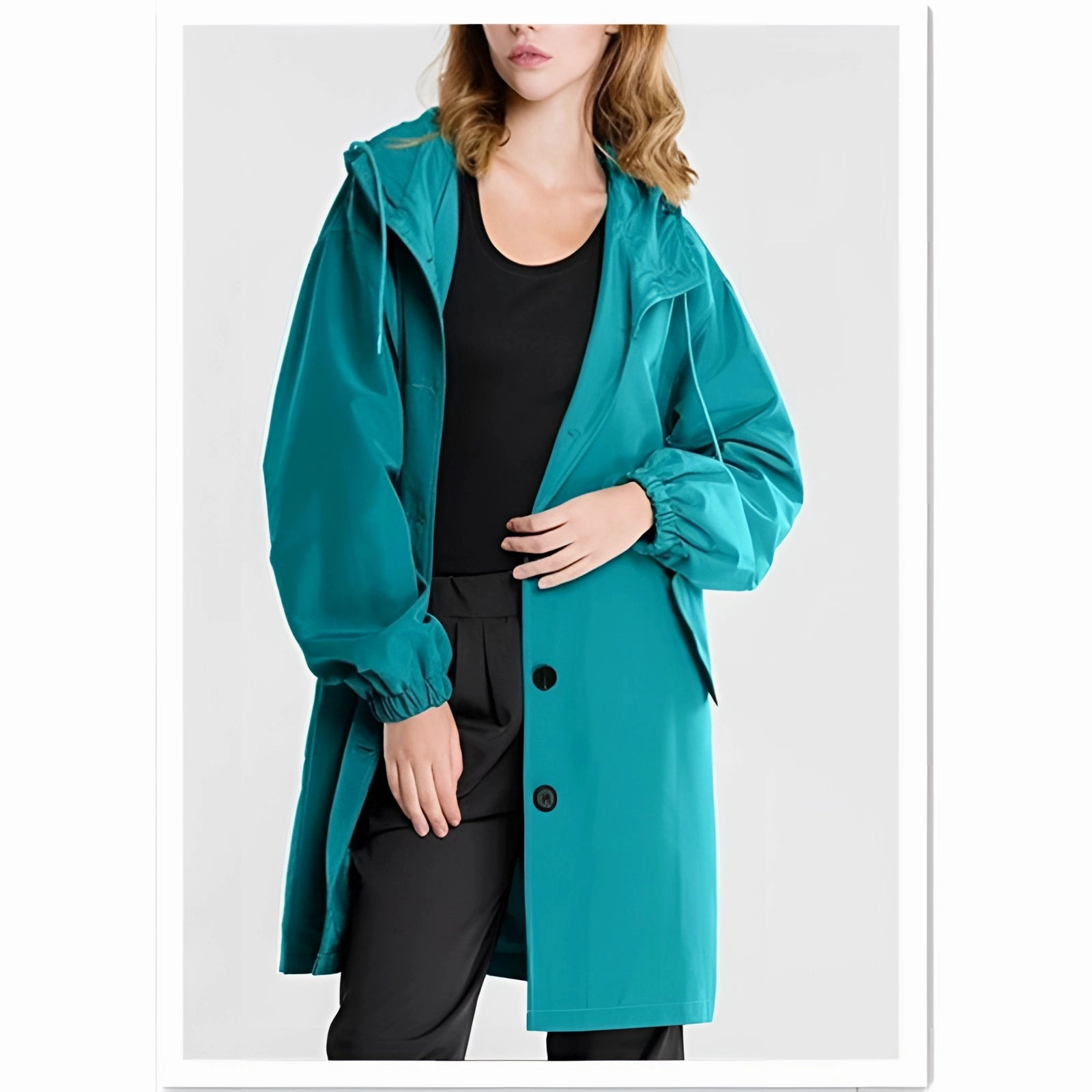 Lightweight Women's Hooded Gray Trench Coat - Button-Up Spring Raincoat
