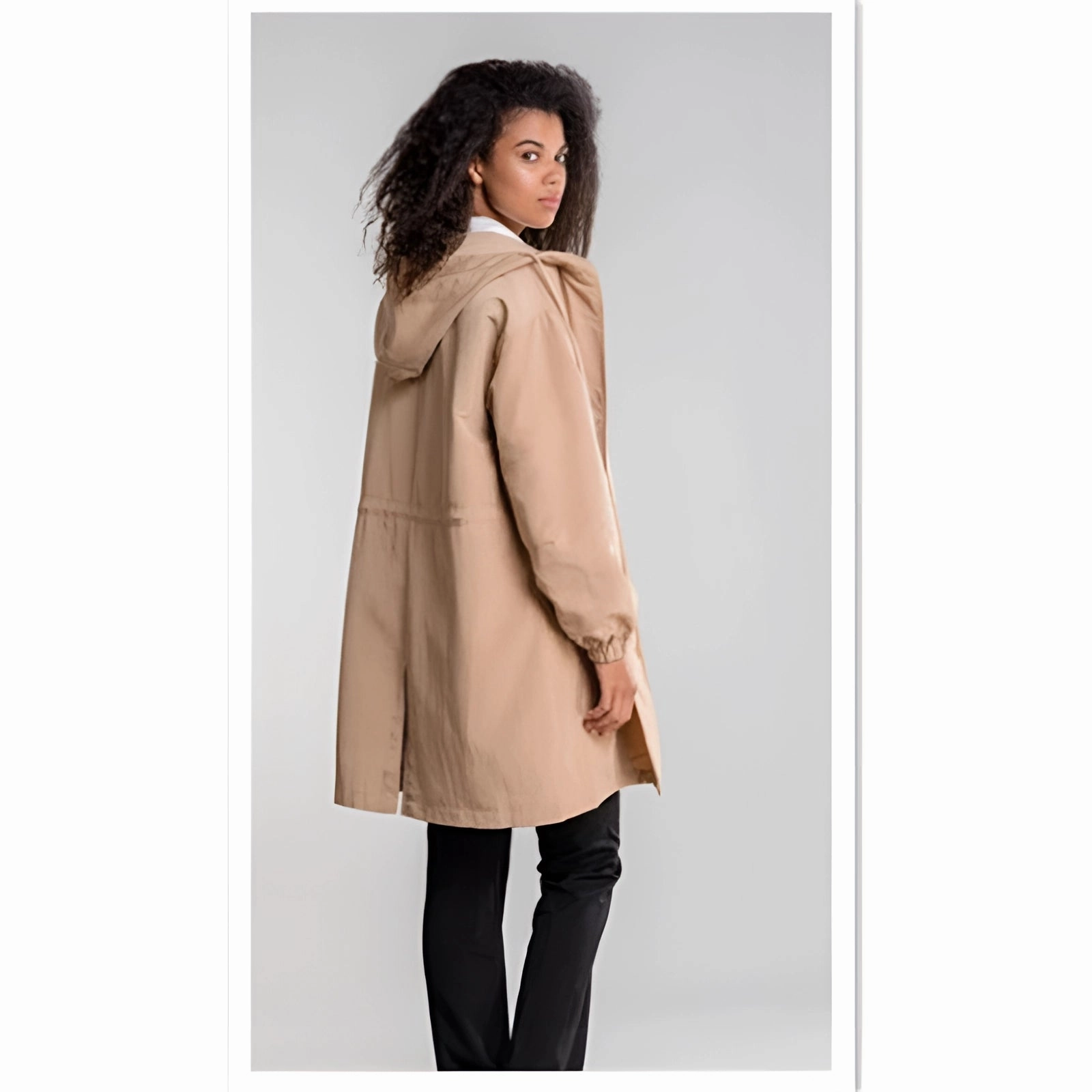 Lightweight Women's Hooded Gray Trench Coat - Button-Up Spring Raincoat