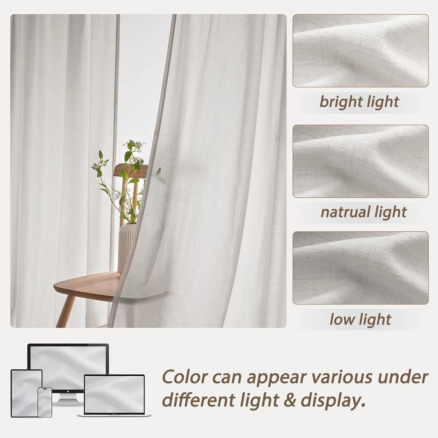 Linen Curtains 90 Inches Long 2 Panels Set, Light Filtering Luxury Curtains for Living Room/Sunroom Pinch Pleated Viral Heavy Duty Drapes Beige White Sheer Back Tab (W40 xL90)