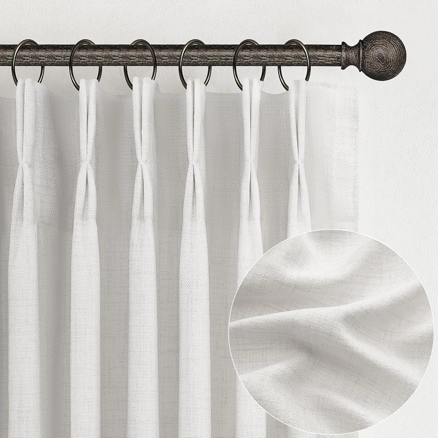 Linen Curtains 90 Inches Long 2 Panels Set, Light Filtering Luxury Curtains for Living Room/Sunroom Pinch Pleated Viral Heavy Duty Drapes Beige White Sheer Back Tab (W40 xL90)