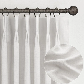 Linen Curtains 90 Inches Long 2 Panels Set, Light Filtering Luxury Curtains for Living Room/Sunroom Pinch Pleated Viral Heavy Duty Drapes Beige White Sheer Back Tab (W40 xL90)