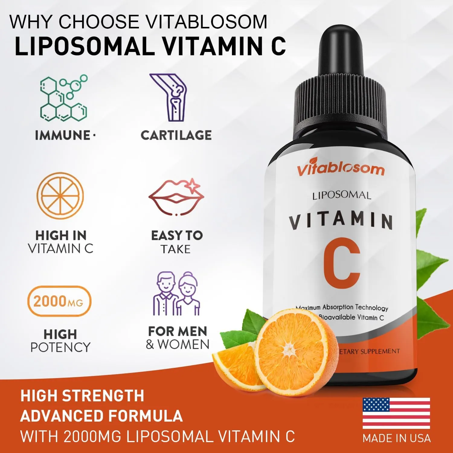 Liposomal Vitamin C 2000mg Liquid for Adults, High Absorption VIT C, Maximize Vitamin C, for Immune System & Antioxidant, 60ML (2 Bottles)