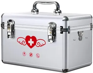 Lockable Medical Box First Aid Kit with Portable Handle, Dual-Layer Storage, Childproof Lock, Metal Case for Car, Home, Office(35.5cmx20.5cmx22cm)
