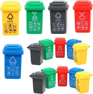 LOGOFUN 60Pcs Toy Trash Cans Miniature Garbage Bin Model 1:12 Scale Mini Sorting Waste Busket for Dollhouse Life Scene Decorations Accessories