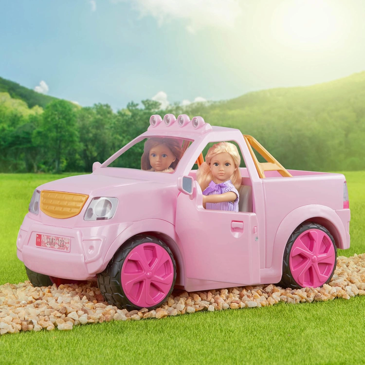 Lori Dolls – Ride & Shine Pickup Truck– Pick-Up Truck for Mini Dolls – Pink Car for 6-inch Dolls – Trailer Hitch & Openable Doors – Toy Vehicle for Kids – 3 Years   LO37113C1Z