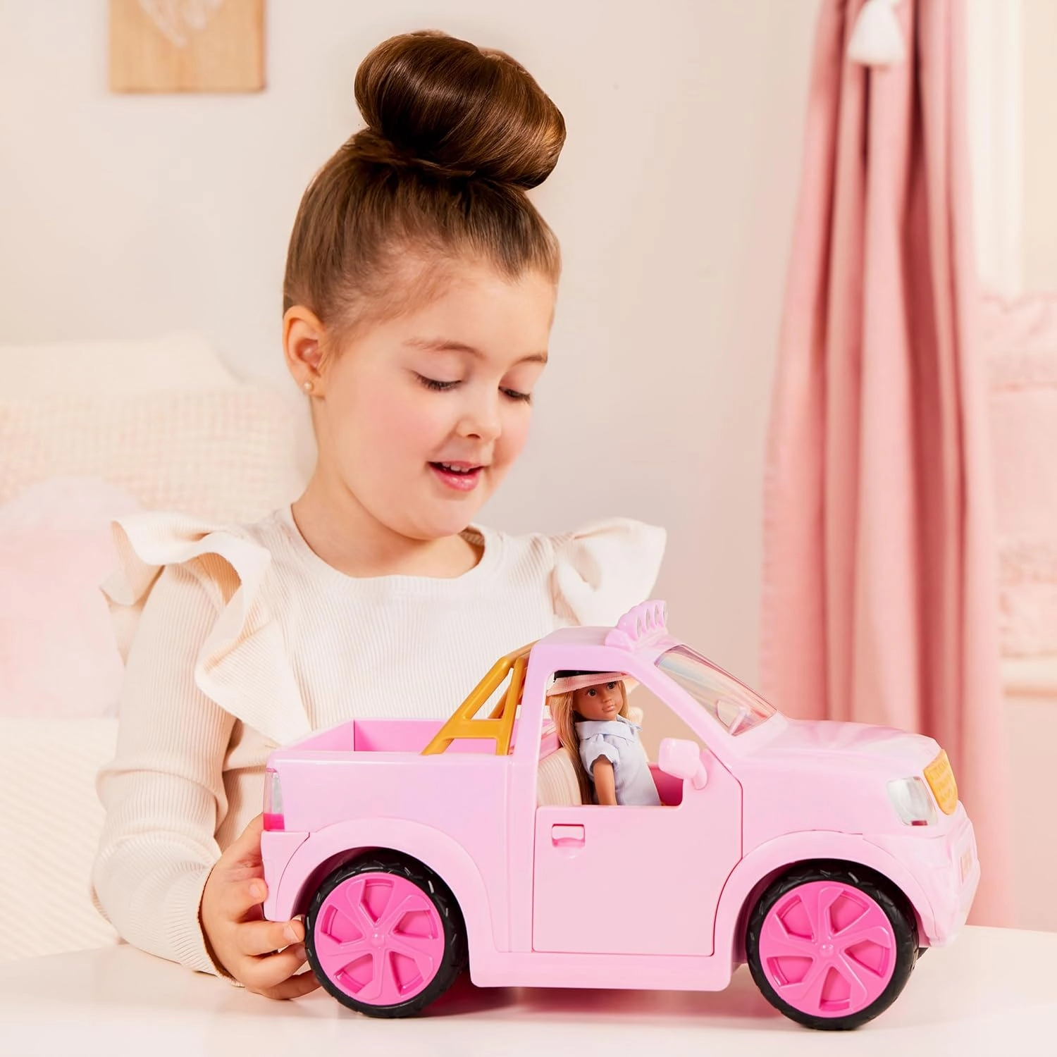 Lori Dolls – Ride & Shine Pickup Truck– Pick-Up Truck for Mini Dolls – Pink Car for 6-inch Dolls – Trailer Hitch & Openable Doors – Toy Vehicle for Kids – 3 Years   LO37113C1Z