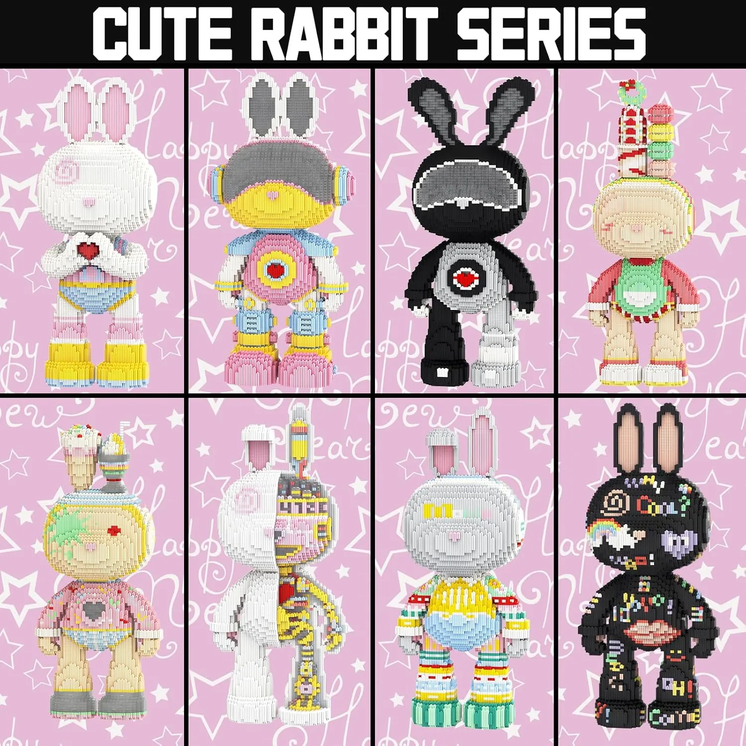 Love Rabbit Animal Micro Building Blocks Set for Adults Toys Gift Kids 6400 Pieces 55cm High Series