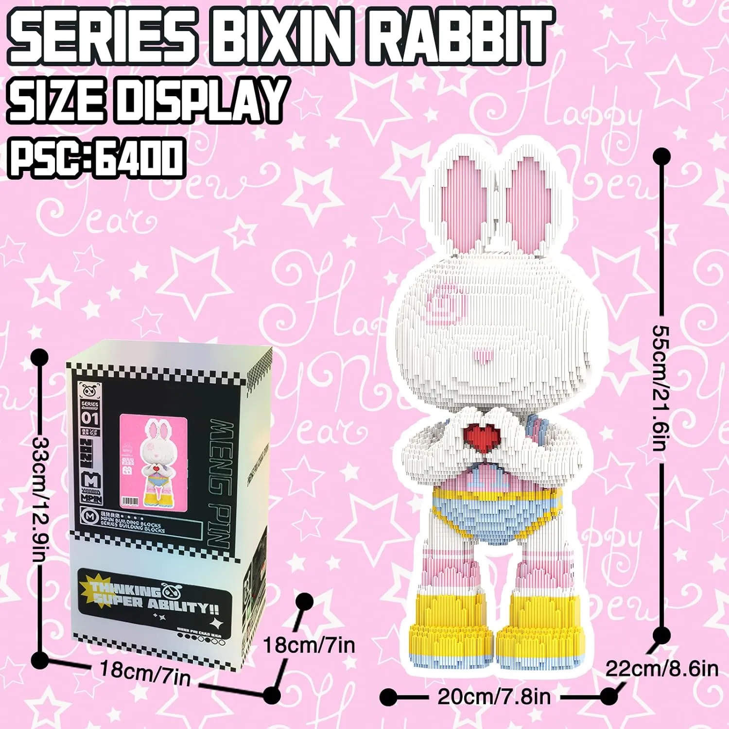 Love Rabbit Animal Micro Building Blocks Set for Adults Toys Gift Kids 6400 Pieces 55cm High Series
