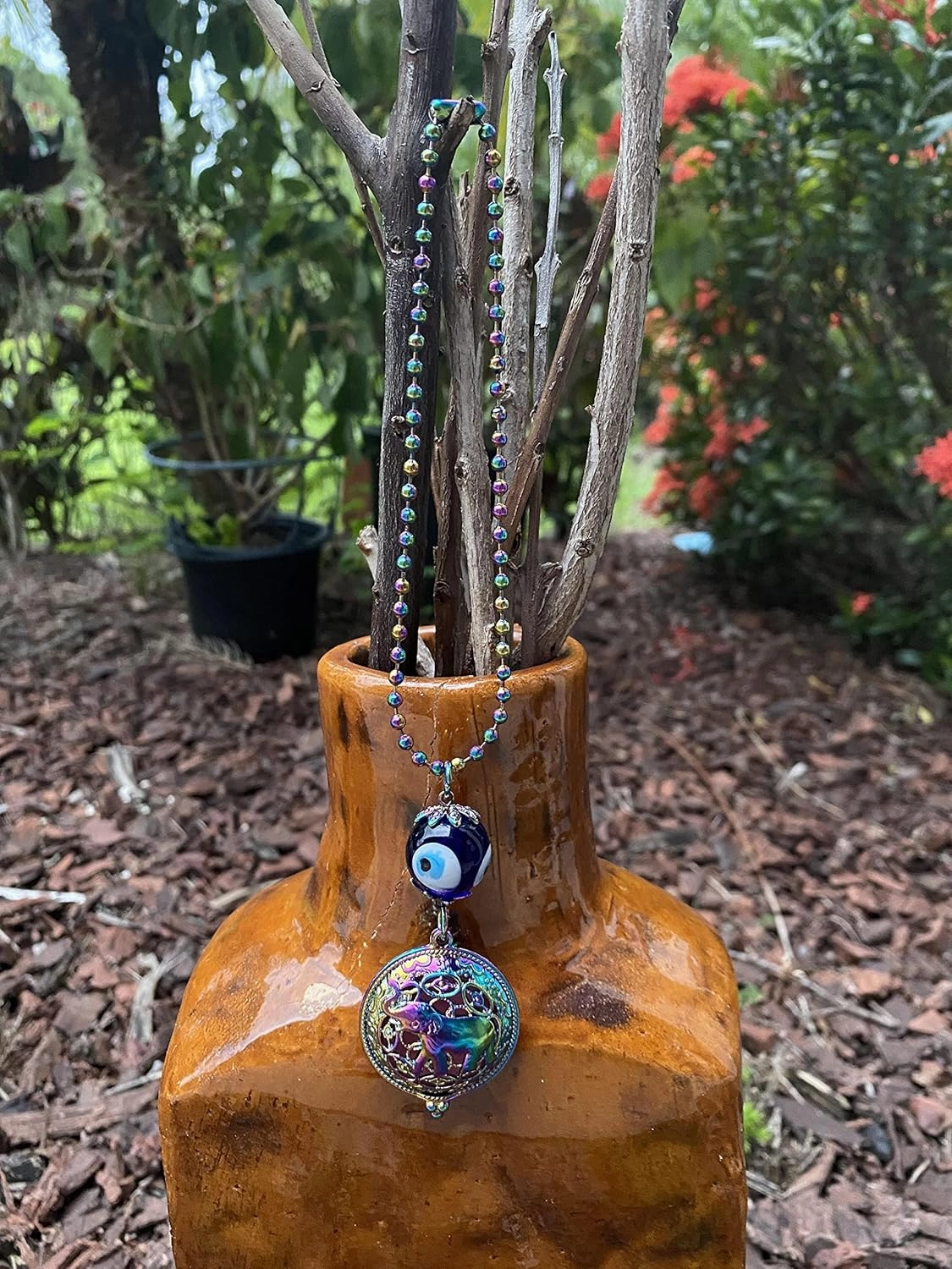 LUCKBOOSTIUM Aromatherapy Evil Eye Diffuser for Car - Hanging Pendant with Scent Pad, Essential Oil Locket, Anxiety Relief Car Charm, Small Rearview Mirror Ornament, Spiritual Air Freshener