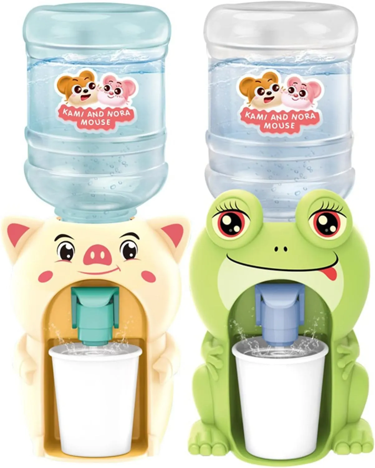 LUOZZY 2 Pcs Mini Water Dispenser Toy for Kids Simulation Animal Water Machine Toy for Kids Water Dispenser Dollhouse Toy (Cute Pig Frog)