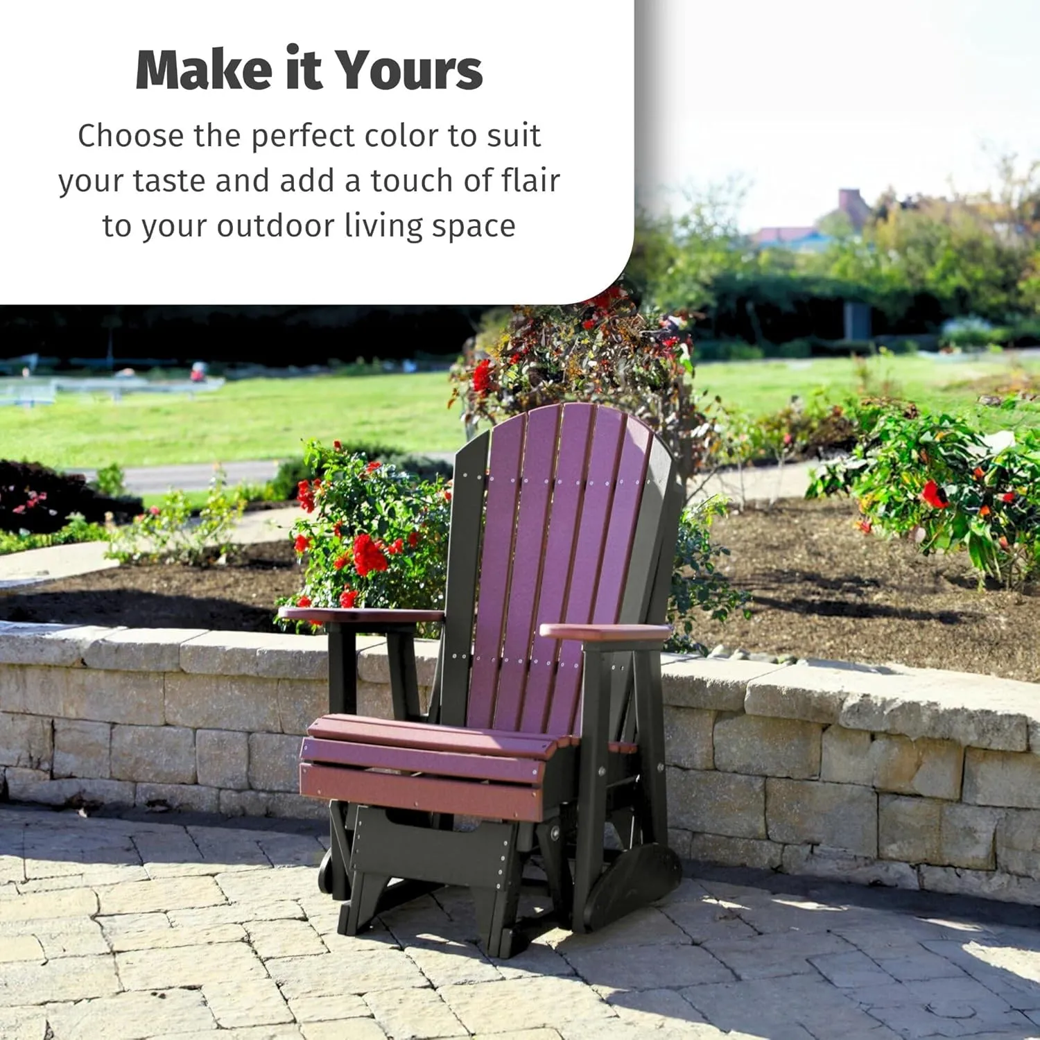 LuxCraft 2' Adirondack Glider Chair, Outdoor Patio Rocking Glider, Gliding Rocker for Outside (Black)