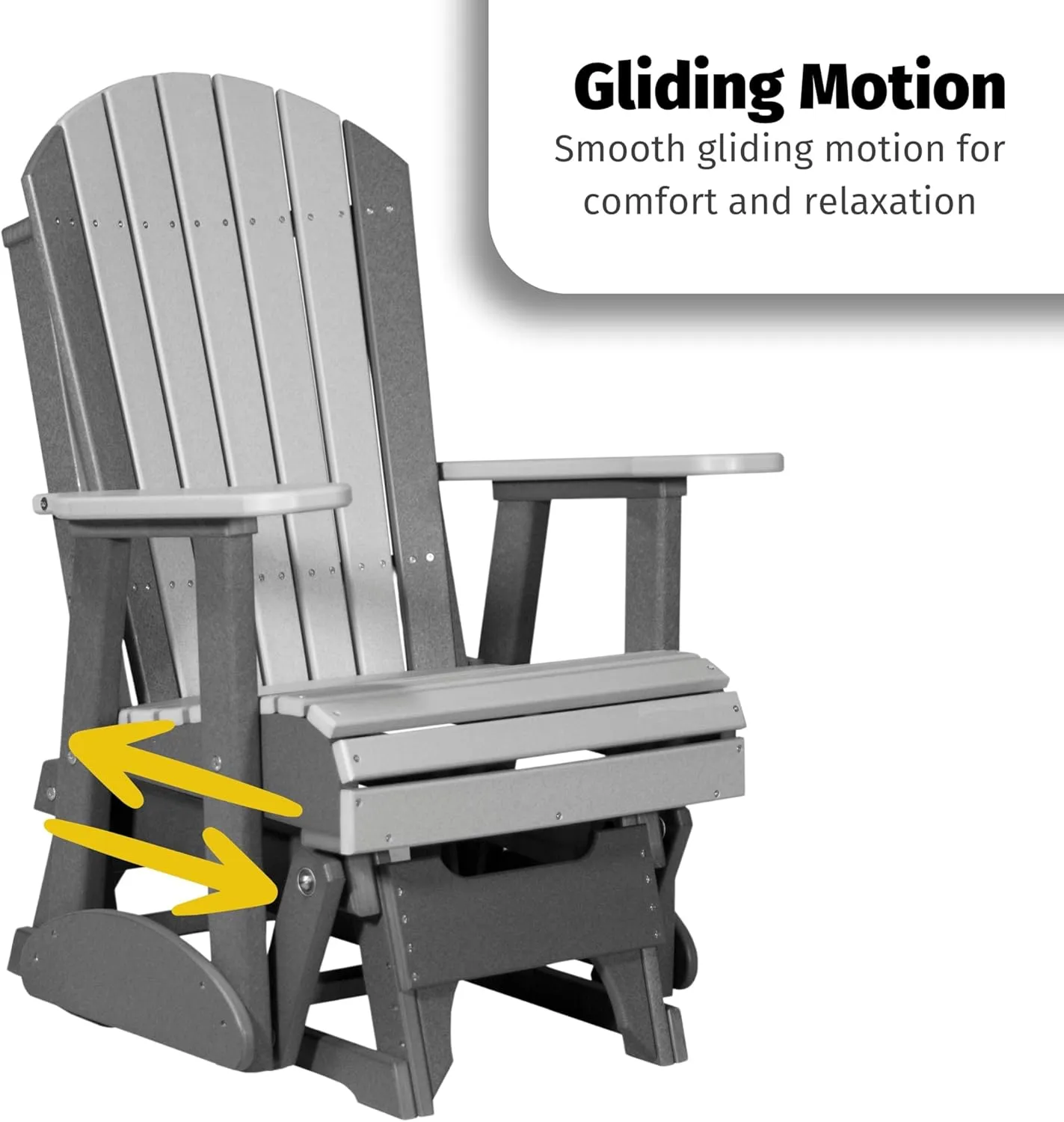 LuxCraft 2' Adirondack Glider Chair, Outdoor Patio Rocking Glider, Gliding Rocker for Outside (Black)