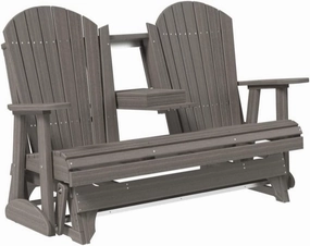 LuxCraft 5' Adirondack Double Glider Bench, 2 Person Outdoor Glider Chair, Outdoor Gliding Loveseat (Coastal Gray)